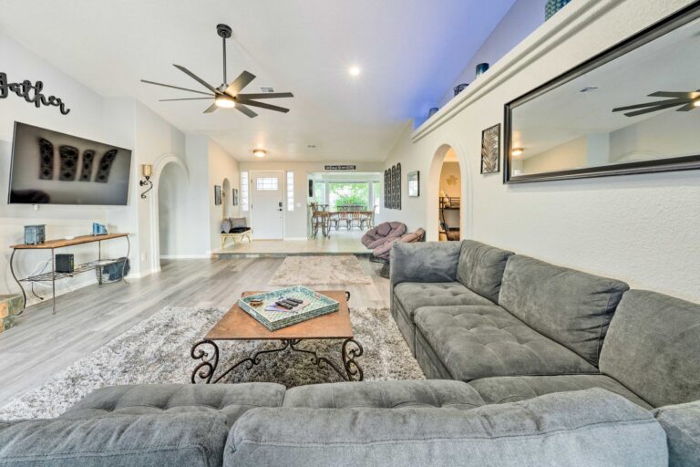 A living room with couches and a table